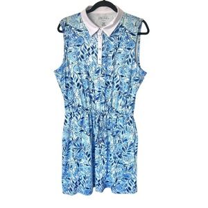 Stella Parker Sleeveless Polo Mini Dress Women's Large Aruba Blue Floral Golf